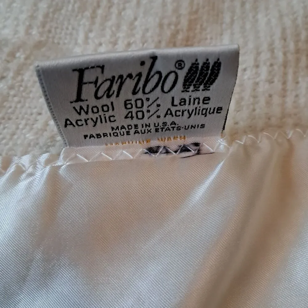 Faribo VTG Wool Blend Waffle Weave Blanket Satin Trim Cream Twin 64x85 Minnesota